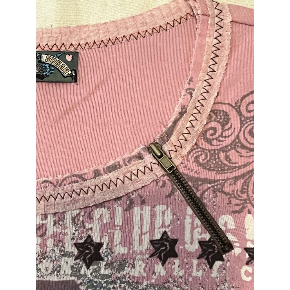 Vanilla Sugar Top 1X Pink Motorcycle  Sequin Ribbed 3/4 Sleeve Y2K Chic USA - Picture 12 of 16